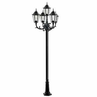 16W 10-ft LED Lamp Post, Five-Head, 1550 lm, Black/Frosted, 3000K