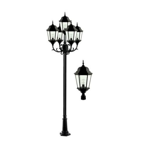 20W LED Lamp Post, Five-Head, 120V-277V, Black/Clear