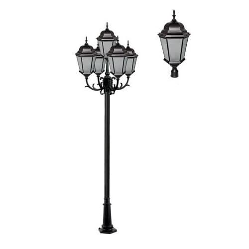 Dabmar 20W LED Lamp Post, Five-Head, 120V-277V, Black/Frosted