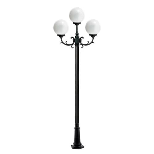 10-ft 6W LED Globe Lamp Post, Three-Head, A19, 120V, Black