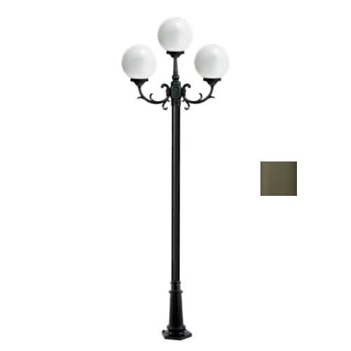 10-ft 6W LED Globe Lamp Post, Three-Head, A19, 120V, Bronze