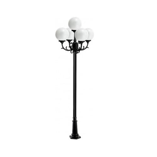 10-ft 6W LED Globe Lamp Post, Five-Head, A19, 120V, 6500K, Black