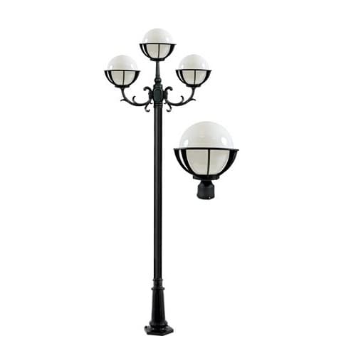 10-ft 6W LED Emily Globe Lamp Post, Three-Head, A19, 120V, Black