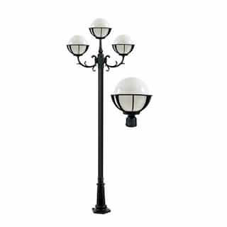 10-ft 6W LED Emily Globe Lamp Post, Three-Head, A19, 120V, Black