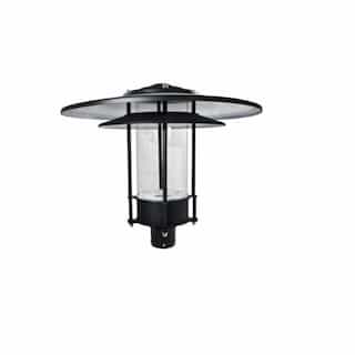 30W Large Hat Post Top Light Fixture w/Frosted Glass Lens, Black