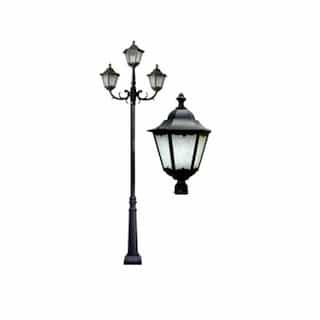 30W Three Light Lantern LED Lamp Post Fixture w/Crackled Glass, Black