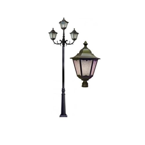 30W Three Light Lantern LED Lamp Post Fixture w/Crackled Glass, Bronze