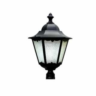 30W Lantern LED Post Top Fixture w/Crackled Glass, Black