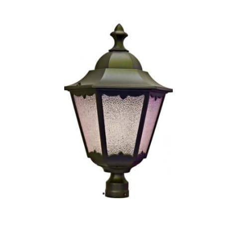30W Lantern LED Post Top Fixture w/Crackled Glass, Bronze