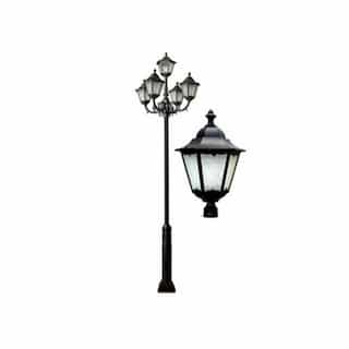 30W Five Light Lantern LED Lamp Post Fixture w/Crackled Glass, Black
