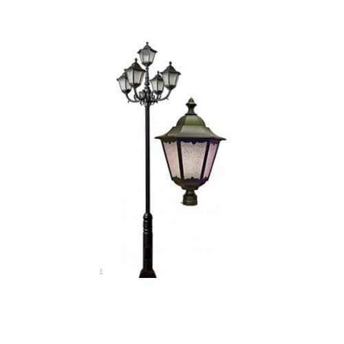 30W Five Light Lantern LED Lamp Post Fixture w/Crackled Glass, Bronze