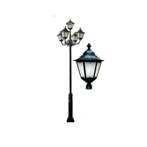 30W Five Light Lantern LED Lamp Post Fixture w/Crackled Glass, Verde Green