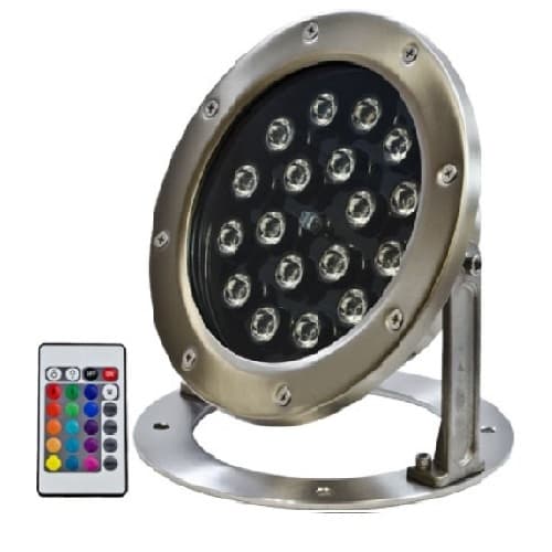Dabmar 18W LED Underwater Light, Multi-Color, 1440 lm, 12V, 6400K, Steel