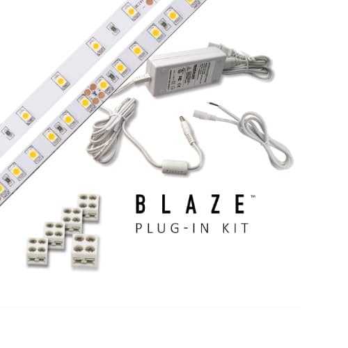 Blaze LED Tape Light Kit w/ Plug-In Adapter, 100 lm, 12V, 4000K