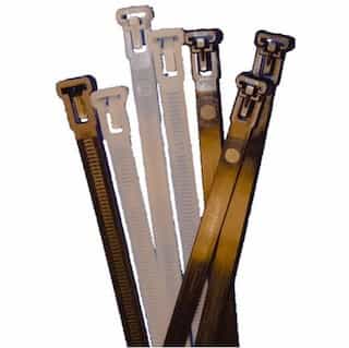 7.8-in Releasable Cable Ties, 50 lb Tensile, Natural, 100 Pack