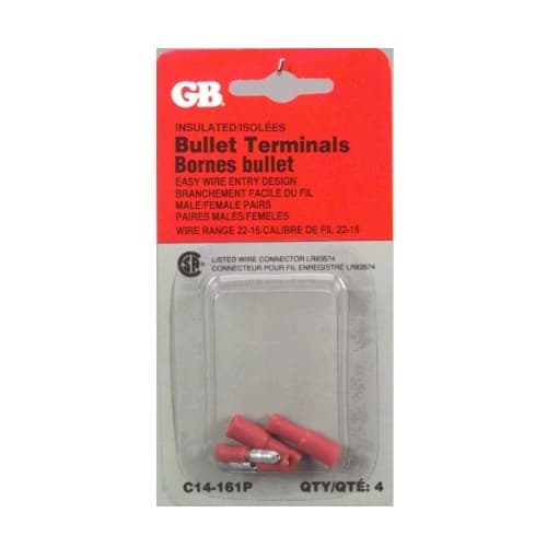 Gardner Bender 22-16 AWG Insulated M/F Pair Bullet Terminals, Red
