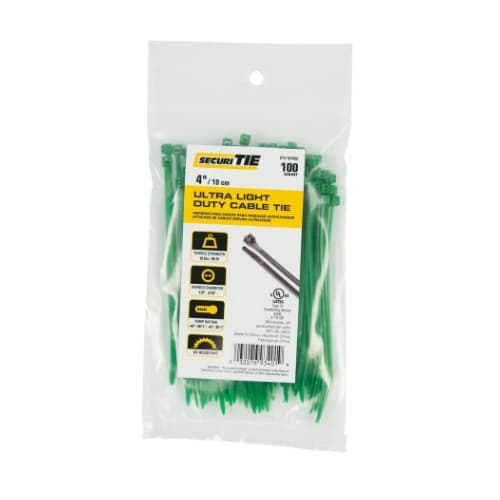 4-in Ultra Light Duty Cable Ties, 18lb, Green