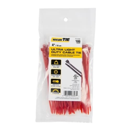 4-in Ultra Light Duty Cable Ties, 18lb, Red