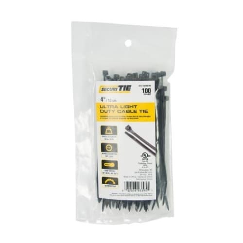 4-in Ultra Light Duty Cable Ties, 18lb, Black