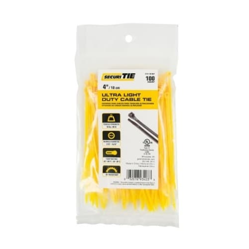 4-in Ultra Light Duty Cable Ties, 18lb, Yellow