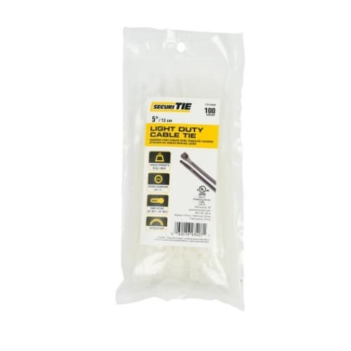 5-in Light Duty Cable Ties, 40lb, Natural