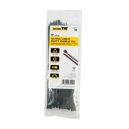 8-in Cable Ties, 18lb, Black
