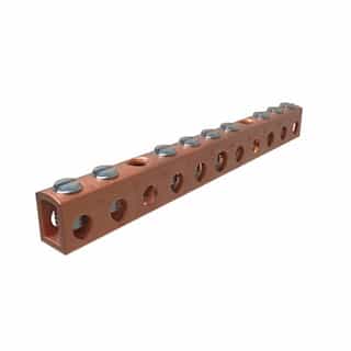 FTZ Industries Copper Neutral Bar, 9 Ports, 4-14 Main, 6-14 Tap AWG