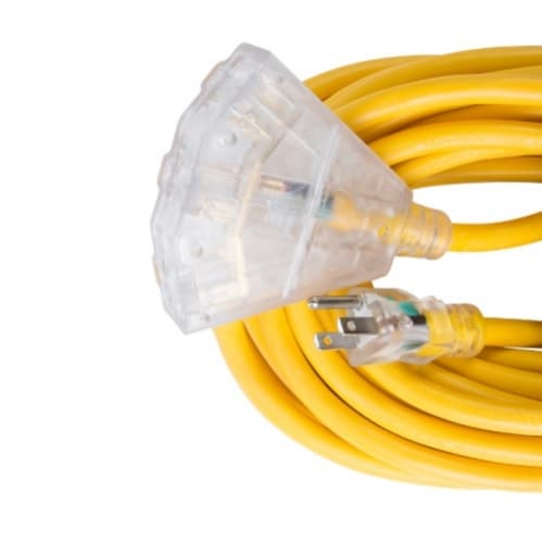 Bergen 100 ft Yellow 12/3 SJTW Lighted End Triple Tap Extension Cord