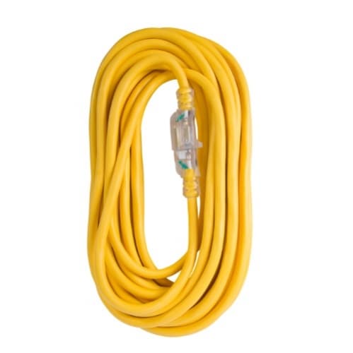 100 ft Yellow 12/3 SJTW Lighted End Extension Cord