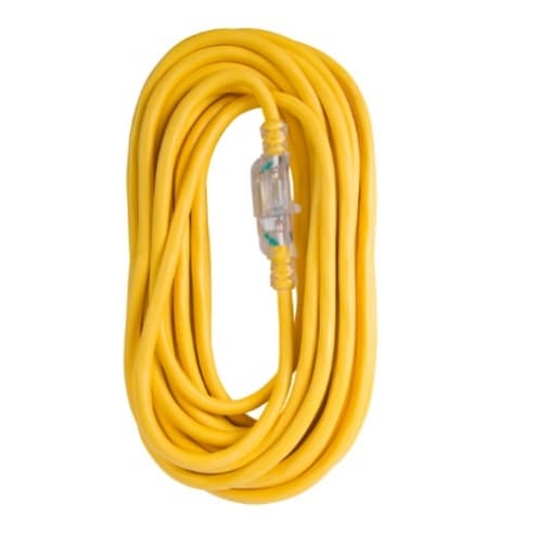 50 ft Yellow 12/3 SJTW Lighted End Extension Cord 