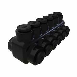 FTZ Industries Insulated Multi-Tap Connector, Dual Sided, 6 Ports, 3/0-6 AWG, Black