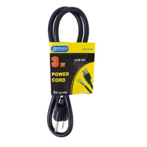 3 ft Black Straight Plug 16/3 Power Supply Cord