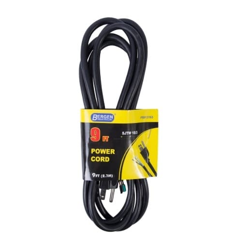 9 ft Black Straight Plug 16/3 Power Supply Cord 