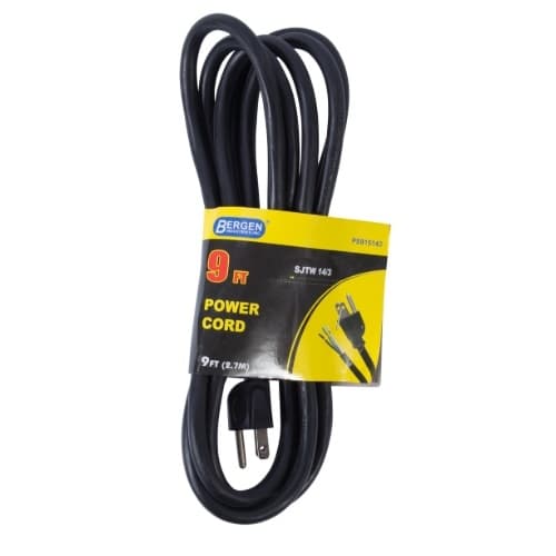 9 ft Black Straight Plug 14/3 Power Supply Cord