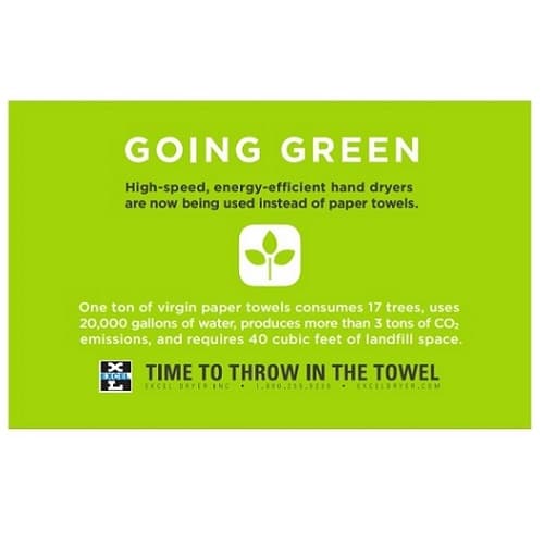 Excel Dryer Wall Placard with Going Green Message for Hand Dryers, Green