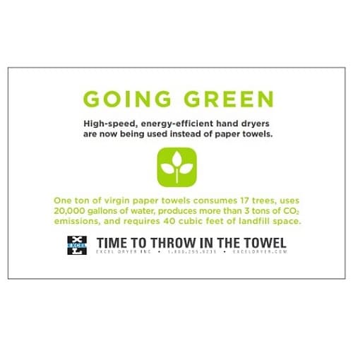 Excel Dryer Wall Placard with Going Green Message for Hand Dryers, White
