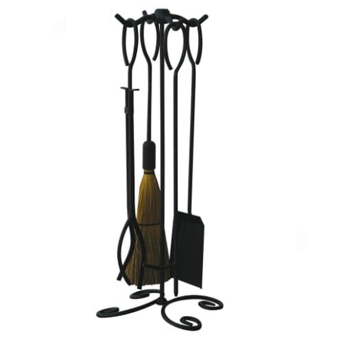 28-in Fireset w/ Ring Handles, 5-Piece, Wrought Iron, Black