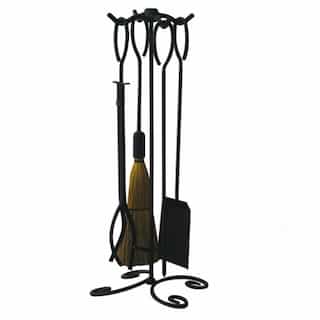 UniFlame 28-in Fireset w/ Ring Handles, 5-Piece, Wrought Iron, Black