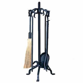 33-in Heavyweight Fireset w/ Crook Handle, 5-pc, Wrought Iron, Black