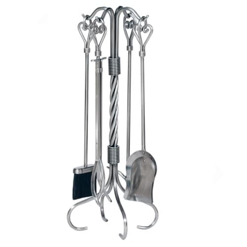 30-in Fireset w/ Heart Handles, 5-Piece, Wrought Iron, Pewter