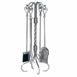UniFlame 30-in Fireset w/ Heart Handles, 5-Piece, Wrought Iron, Pewter