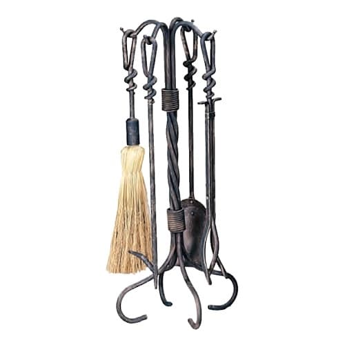 30-In 5-Pc Antique Rust Finish Wrought Iron Fireset w/ Twist Handles