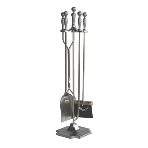 31-In 5-Pc Satin Pewter Finish Fireset w/ Ball Handles