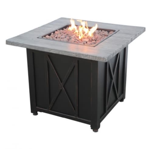 30-in Outdoor Gas Fire Pit w/ Weathered Wood Grain Printed Mantel, LP