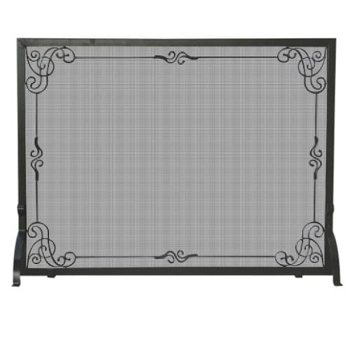 UniFlame Fireplace Screen, Decorative Scroll, Wrought Iron, 1-Panel, Black