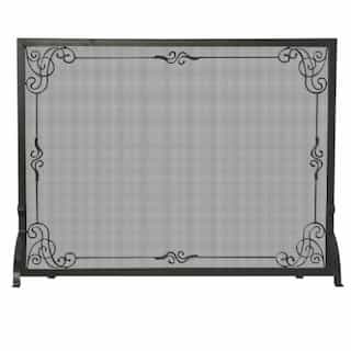 Fireplace Screen, Decorative Scroll, Wrought Iron, 1-Panel, Black