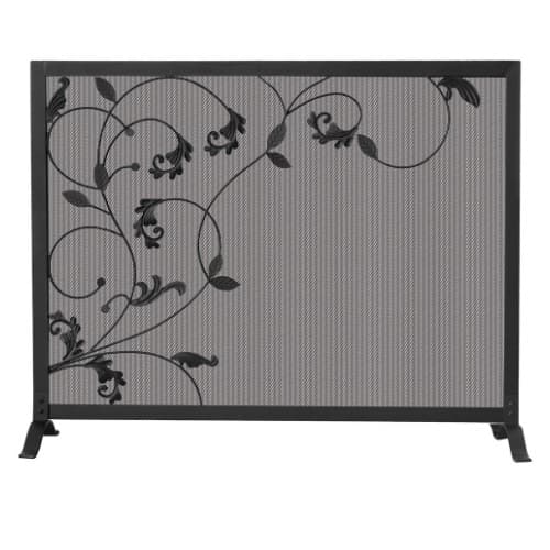 UniFlame Fireplace Screen, Flowing Leaf, Wrought Iron, 1-Panel, Black
