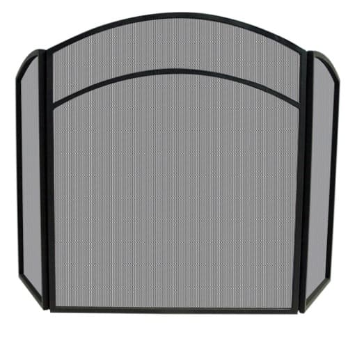 Fireplace Screen w/ Arch Top, Wrought Iron, 3-Panel, Black