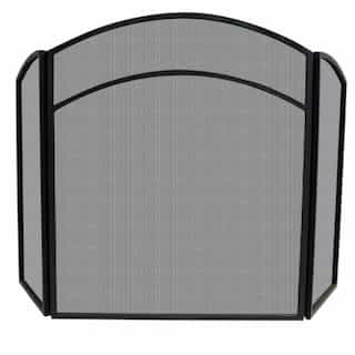 Fireplace Screen w/ Arch Top, Wrought Iron, 3-Panel, Black