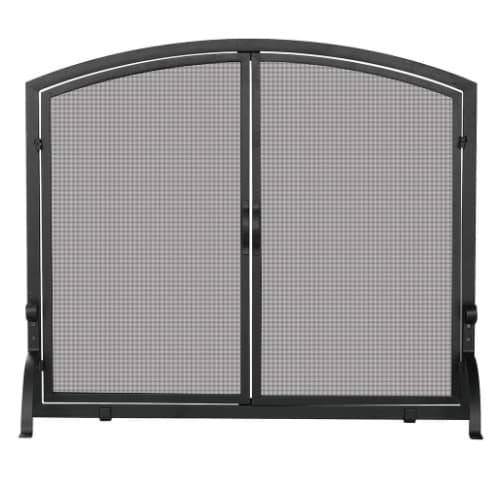UniFlame Small Fireplace Screen w/ Doors, Wrought Iron, 1-Panel, Black